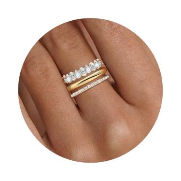 Imagem de Anéis empilháveis para mulheres adolescentes presentes na moda anéis de ouro para mulheres não manchadas zircônia cúbica conjunto de anéis grossos alianças de casamento joias de ouro tamanho 6-10, Aço