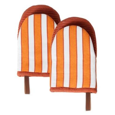 Imagem de Folkulture Mini luvas de forno resistentes ao calor | Conjunto de 2 (5,75 x 9) luvas de forno curtas com laço para pendurar | Luvas de forno 100% algodão | Luvas de cozinha, pequenas mittes de forno