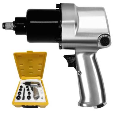 Imagem de Vanwoke Chave de impacto pneumática de 1000 N.m de alto torque de 1/2 polegada com velocidade de 5 modos 6000 RPM, kit de chave de impacto de martelo duplo para serviço pesado com 9 soquetes de
