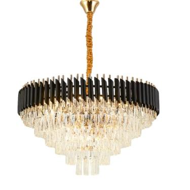 Imagem de Lustre Pendente De Cristal Preto e Dourado 95cm Redondo - Pendente para Sala de Estar, Quarto, Salão- Com Corrente Ajustável - Instalação Fácil 110/220- Redondo Preto Dourado- 95cm x 1,50mts-