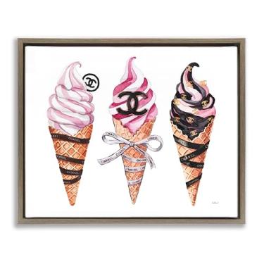 Imagem de Stupell Industries Trio de sorvete rosa glamouroso marrom emoldurado com tela flutuante design de arte de parede por Amanda Greenwood, 17 x 21