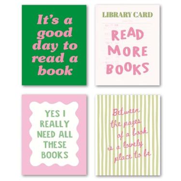 Imagem de XWELLDAN Arte de parede de livro rosa e verde, decoração de canto de leitura, pôster de livros para dormitório, sala de leitura, biblioteca, sala de aula, decoração de escola em casa, 20 x 25 sem