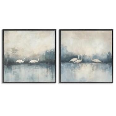 Imagem de Stupell Industries Conjunto de arte giclée emoldurado em preto com 2 peças Still Waters And Soft Wings por Mona Grace, 17 x 17