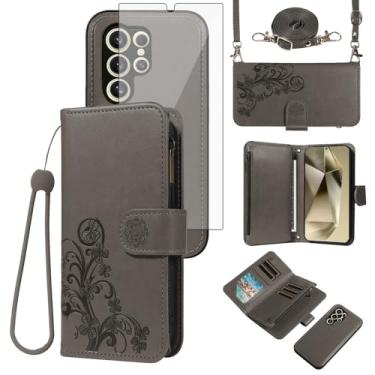 Imagem de Asuwish Capa de celular para Samsung Galaxy S24 Ultra 5G Carteira com zíper destacável com protetor de tela de vidro temperado, alça transversal, compartimento para cartão de flores S24Ultra 24S S 24