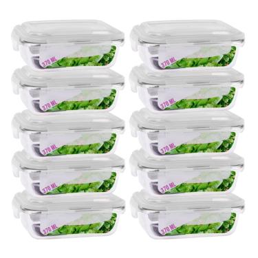 Imagem de Kit 10 Potes de Vidro Hermetico 370ml 4 Travas Mantimentos Marmita