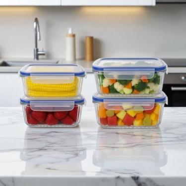 Imagem de Kit Potes de Vidro Herméticos Retangular Canelado de 370 e 640 ML