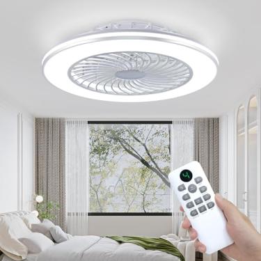 Imagem de HUMHOLD Ventiladores de teto de 61 cm com luzes e controle remoto, ventilador de teto de perfil baixo com 6 velocidades do vento e ajuste de luz em 3 cores para quarto, cozinha, sala de estar