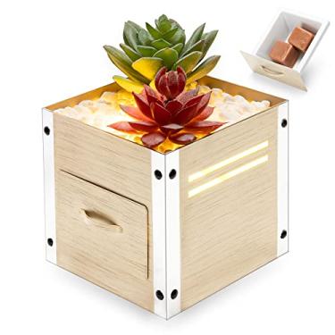 Imagem de GXD Aquecedor de cera de plantas suculentas artificiais, aquecedor elétrico de cera derretida, aquecedor de cera para cera perfumada, queimador de cera de metal completo aquecedor de fragrância para