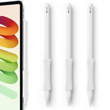 Imagem de ELETIUO Pacote com 3 alças ergonômicas de silicone compatíveis com Apple Pencil 2nd/USB-C/Pro, capa protetora macia, capa antiderrapante para iPad Pro 11/32.8 cm, branca