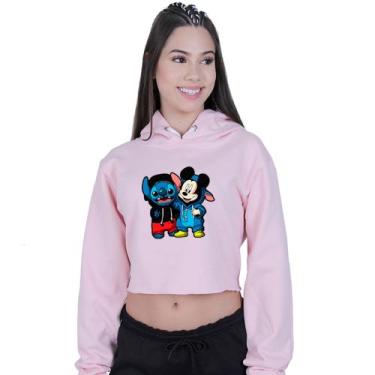 Imagem de Cropped Moletom Feminino Lilo Stitch Mickey Mouse - Lafre, Rosa claro,