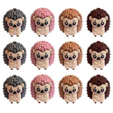 Imagem de AELUUAKE 12 peças de contas de silicone 3D ouriços fofos personagens contas focais 3D borracha animal artesanato espaçador solto em massa para canetas, chaveiros, pulseiras, colares, cordões
