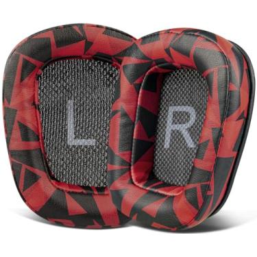 Imagem de SOULWIT Almofadas de orelha de substituição para Logitech G35 G930 G933 G933S G935 G633 G633S G635 G533 G430 G431 G432 G433 G332 G230 G231 G233Gaming Headset - Couro de Proteína Tempestade Vermelha