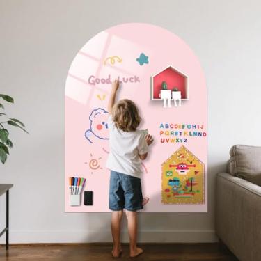 Imagem de Quadro negro magnético para crianças, 100 cm x 80 cm - adesivo atualizado, inclui quadro apagável a seco, estojo magnético, 5 marcadores de quadro branco à base de água (rosa claro)