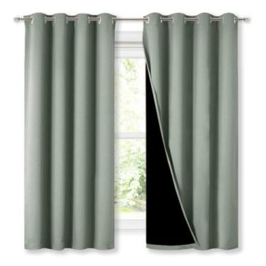 Imagem de Cortinas NICETOWN Verde acinzentado 100% Blackout 132x160cm (1 par)
