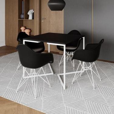 Imagem de Mesa Jantar Industrial Quadrada Preta 90Cm Base V Com 4 Poltronas Pret