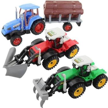 Imagem de Kit 3 Tratores Escavadeira Caçamba Madeireira Lenhador - Gici Kids