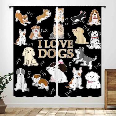 Imagem de Cortinas de cachorro, lindas e engraçadas, desenhos animados, estampa de pata de cachorro, tratamentos de janela preta para crianças, berçário, quarto de bebê, sala de estar, 2 painéis, 106 x 113 cm