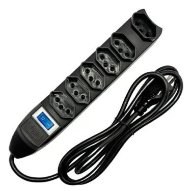 Imagem de Filtro De Linha Régua Extensão Com 6 Tomadas 2P+T Com Cabo 1.5 Mts Preto