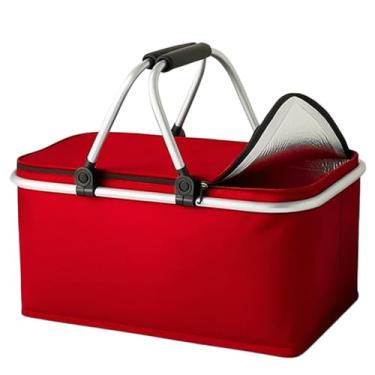 Imagem de Bolsa Térmica Dobrável, Cesto para Piquenique com Alça, 30 Litros, Vermelho