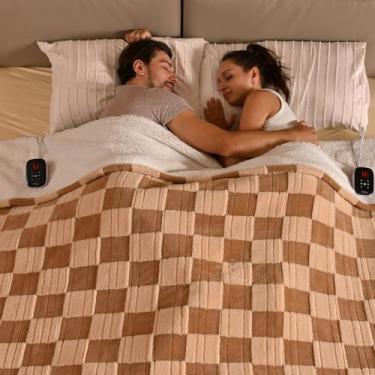 Imagem de Bearhug Cobertor aquecido King Size 254.0 cm x 228.6 cm Cobertor elétrico com controle duplo, cobertor de aquecimento ponderado de sherpa marrom reversível, 10 níveis de calor e 1-12H desligamento