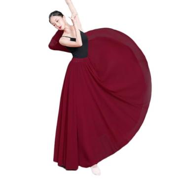 Imagem de Mulheres Maxi Grande Balanço Flowy Chiffon Dança Saia Dança Do Ventre Saia Flamenco 720 Graus Saia Prática A-line Saia Longa Cheia, Wine Red, XL