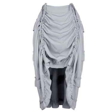 Imagem de Zhitunemi Saia Steampunk feminina com babados, roupas góticas, plus size, pirata, Cinza, XX-Small