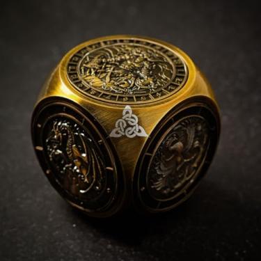 Imagem de Lord of The Dice - 6in1 Metal Dice Cube Spinner That Contain a polyhedral dice Set for DND Dungeons and Dragons, Call of Cthulhu, Tabletop RPG, and Other TRPG Games (Gold)