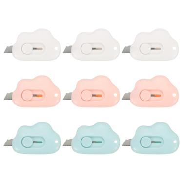 Imagem de PATIKIL Cortadores de caixa, 9 peças abridor de cartas retrátil em forma de nuvem pequeno abridor de envelope para corte de papel de abertura de envelope faça você mesmo, rosa/azul/branco (2,4 x 1,5