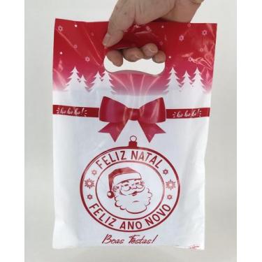 Imagem de 50 Sacolas boca de palhaço 20x29cm FELIZ NATAL FELIZ / Natal 1 Vermelh