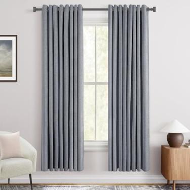 Imagem de Cortinas blackout cinza carvão 183 cm de comprimento para quarto cortina de veludo chenille bloqueio de luz isolamento térmico rústico texturizado casa de fazenda sala de estar cortinas pretas cinza