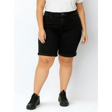 Imagem de Bermuda Feminina Jeans Preto com Barra Virada Desfiada Plus Size Short