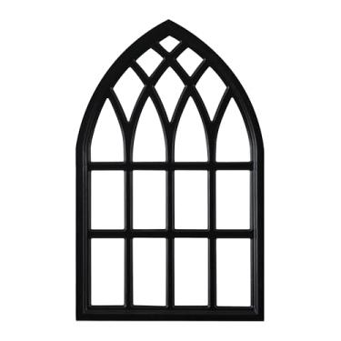 Imagem de Sintosin Moldura de janela arqueada preta vintage para decoração de parede 50 x 81 cm, moldura de madeira para pendurar catedral rústica para sala de estar, quarto, corredor, Halloween, Ação de Graças