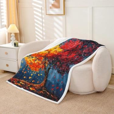 Imagem de Feelyou Manta de lã de ovelha colorida árvore da vida felpuda árvore colorida cobertor de lã estética meninos meninas outono borboleta para cama sofá cadeira sala de estar quarto decoração solteiro