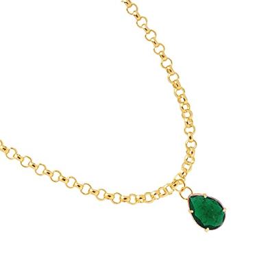Imagem de Colar Elos Pedra Gota Verde Folheado A Ouro 18k !
