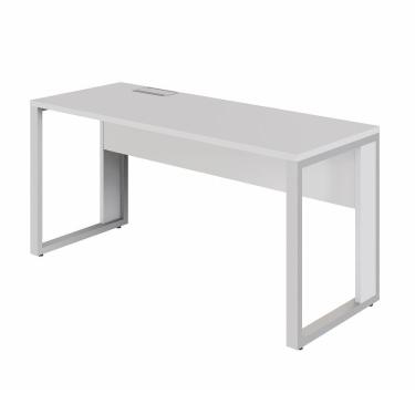 Imagem de Mesa Plataforma 120cm Individual com Caixa de Tomadas Pés Metal Industrial Executive Cinza