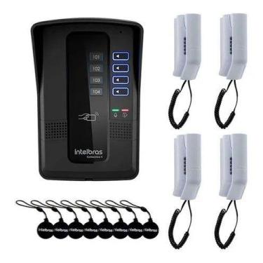 Imagem de Kit Porteiro Eletrônico Coletivo 4 Pontos com Interfones e Cartão de P