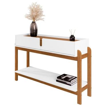 Imagem de Aparador de Sala 2 Gavetas 130cm Nay C14 Branco/Cedro - Mpozenato