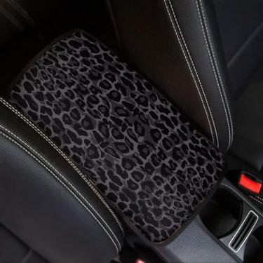 Imagem de Qpednta Capa de console central de carro com estampa de leopardo cinza protetor de braço para carro confortável acessórios de console de apoio de braço universal para a maioria dos carros, mulheres e