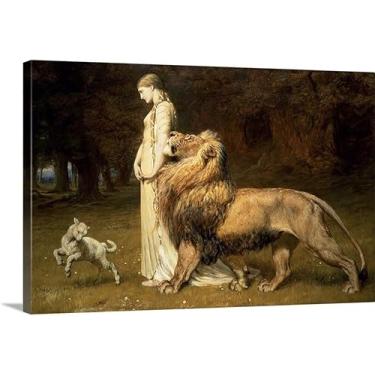 Imagem de Una and the Lion From Spenser's Faerie Queene 1880 Impressão de arte de parede em tela por Briton (1840-1920) Riviere Figurative Home Decor Cordeiro Leão Quadro 105 x 70 cm (41 x 28 pol)