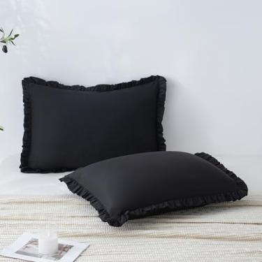 Imagem de SnugLoom Conjunto de 2 fronhas pretas tamanho padrão, 100% microfibra escovada, cinza, babados, conjunto de 2 - Super aconchegante e macio, resistente a rugas, desbotamento, manchas com fronhas de