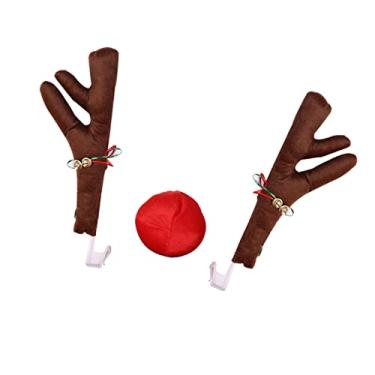 Imagem de aqxreight Carro Chifres de Rena Nariz Conjunto Bonito Engraçado Conjunto de Carro de Rena Com Sinos para Decoração de de Natal Marrom (Marrom)