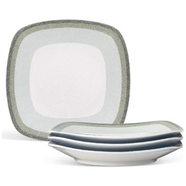 Imagem de Conjunto de Pratos para Salada e Sobremesa com 4 Peças, Formato Quadrado e Material de Porcelana, Noritake G037-588D, Branco e Verde