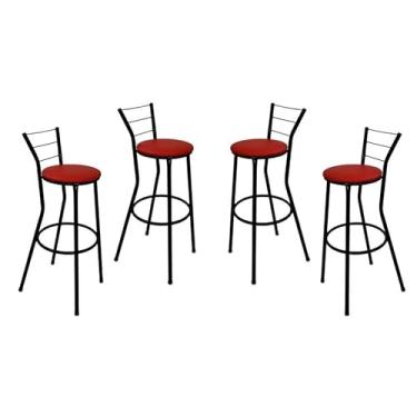 Imagem de Jogo 4 Banquetas Banco Alto Para Bancada Balcão (Vermelho)