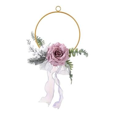 Imagem de Bothyi Guirlanda de flores artificiais em formato de arco, guirlanda de rosas, decoração sazonal para porta, adereço para fotos, sala de estar, lareira, Roxo