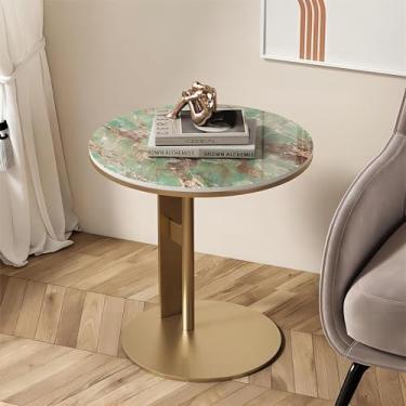 Imagem de Mesa lateral redonda, mesa de canto pequena, mesa de bebida, mesa de cabeceira pequena moderna de metal com detalhes redondos para sala de estar, dormitório, escritório em casa e quarto (cor