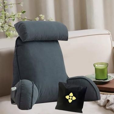 Imagem de Almofada de leitura com encosto de cabeça removível, almofada de abraços, almofada de suporte com apoios de braços, lombar, costas, descanso de cama, jogos, capa lavável, alça de transporte