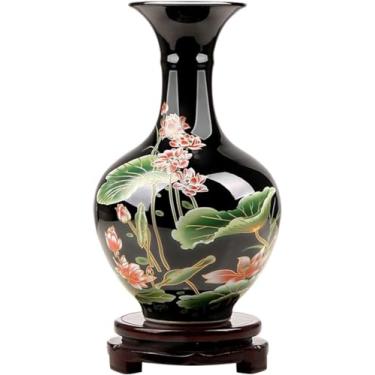 Imagem de AKALNNB Vaso de flor vaso de cerâmica novo chinês retrô pintado à mão vasos de porcelana 27 cm grande vaso decorativo de mesa com base vasos decorativos