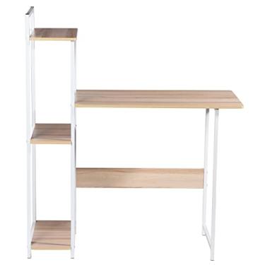 Imagem de AKALNNB Mesa de estudo, mesa de escrita, mesa de computador, laptop, mesa de computador de estilo moderno, estante de 3 camadas para escritório em casa, sala de estar, jogos, PC, mesa de trabalho (cor