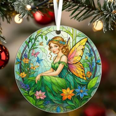 Imagem de Enfeite de acrílico vintage de fada - decoração de pendurar em vitral - enfeites e decorações de árvore de Natal - presentes para mulheres/mãe/filha/ela - anjo Suncatcher 02