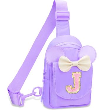 Imagem de Mochilas pequenas para meninas – Presentes de aniversário para meninas, para 3, 4, 5, 6, 7, 8, 9, 10 anos, pochete personalizada, pequena, rosa, bolsa tiracolo para crianças e meninas, Roxa, J